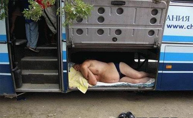 Man sleeps in bus
