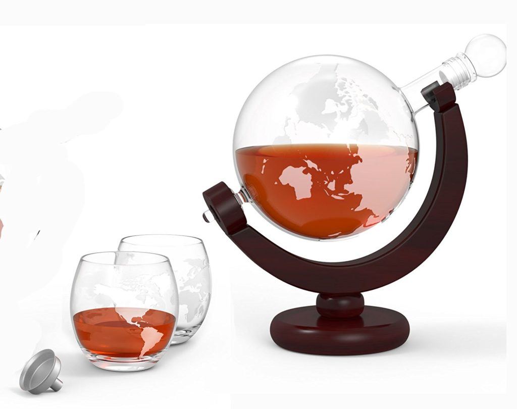 Whiskey Decanter Set World Etched Globe - Foodie Gifts For Him